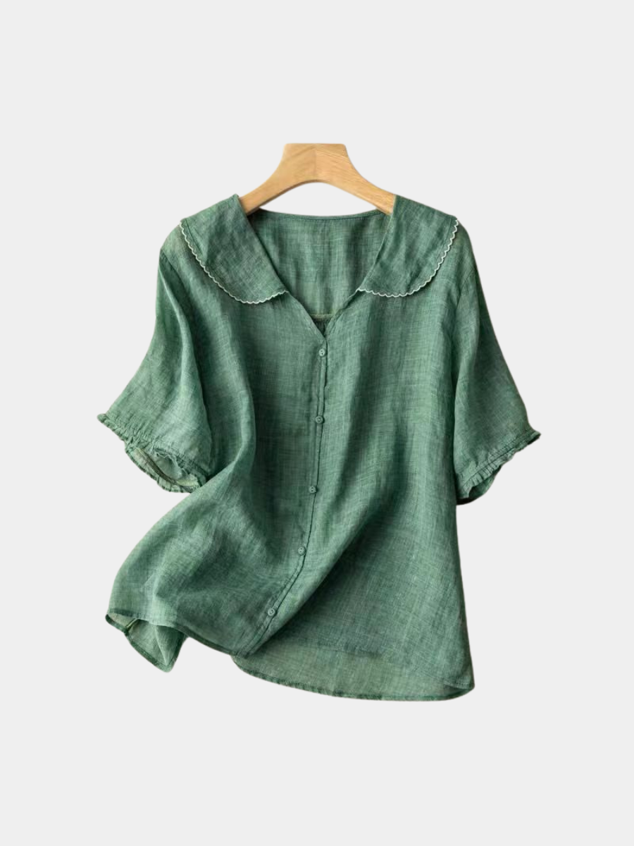 SCALLOPED LINEN BLOUSE FOR WOMEN
