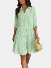 A-LINE STRIPED BUTTON DRESS FOR WOMEN