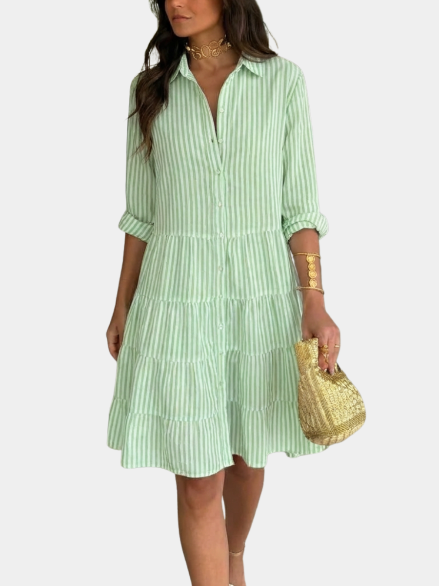 A-LINE STRIPED BUTTON DRESS FOR WOMEN