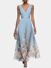FLORAL V NECK MIDI DRESS FOR WOMEN