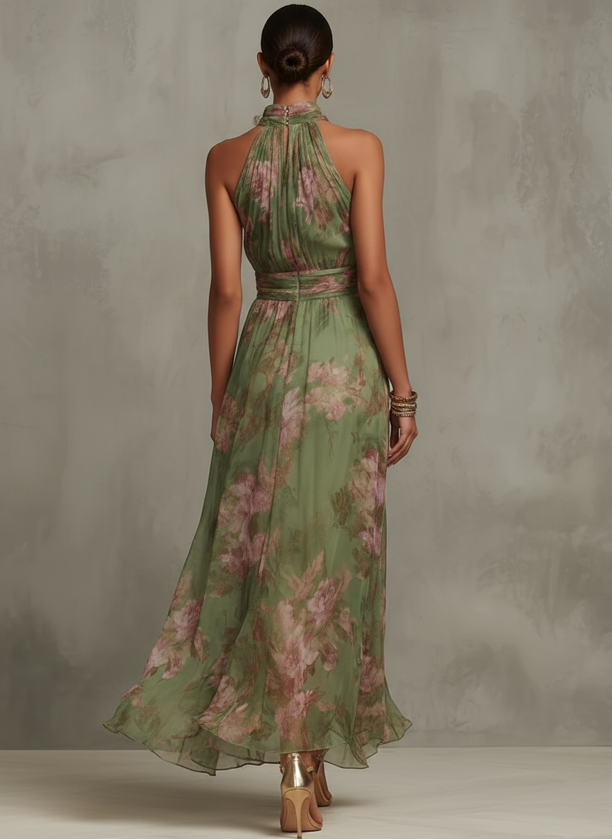 FLORAL HALTER DRESS FOR WOMEN