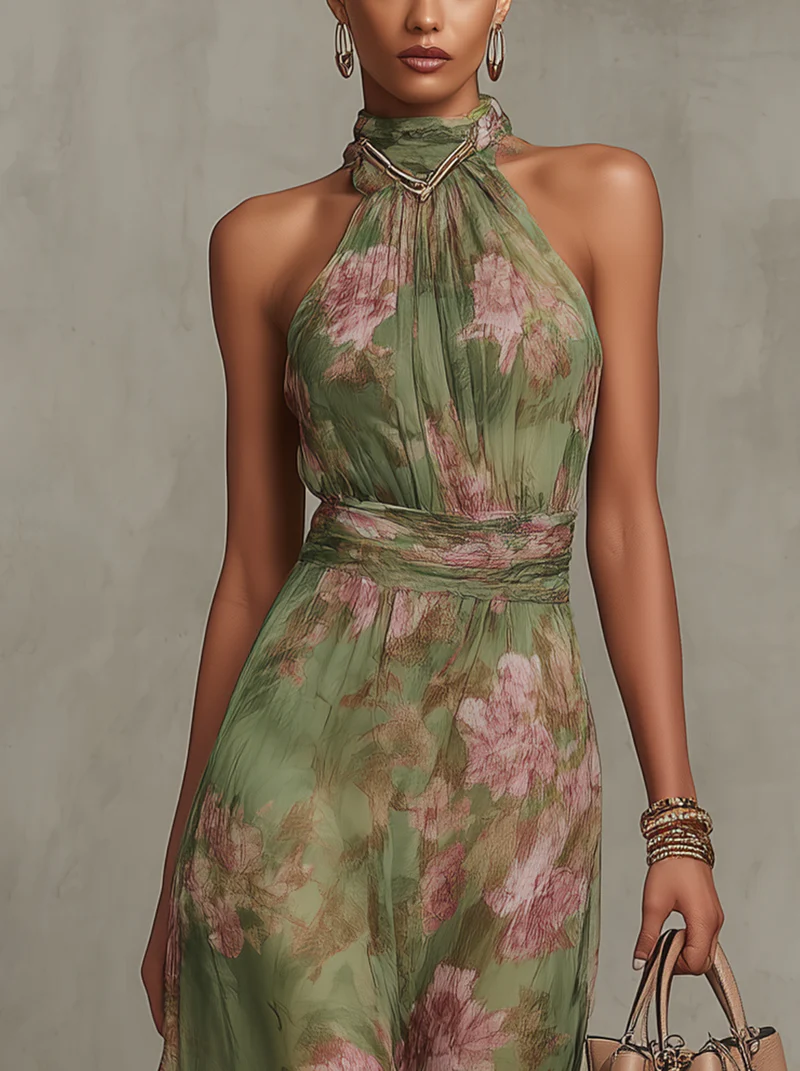FLORAL HALTER DRESS FOR WOMEN