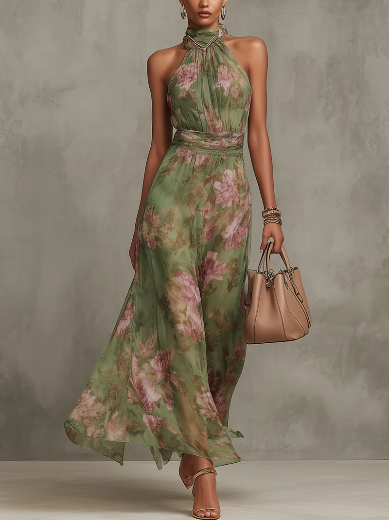 FLORAL HALTER DRESS FOR WOMEN