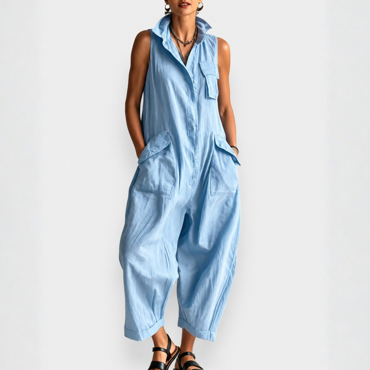 SLEEVELESS CARGO JUMPSUIT FOR WOMEN