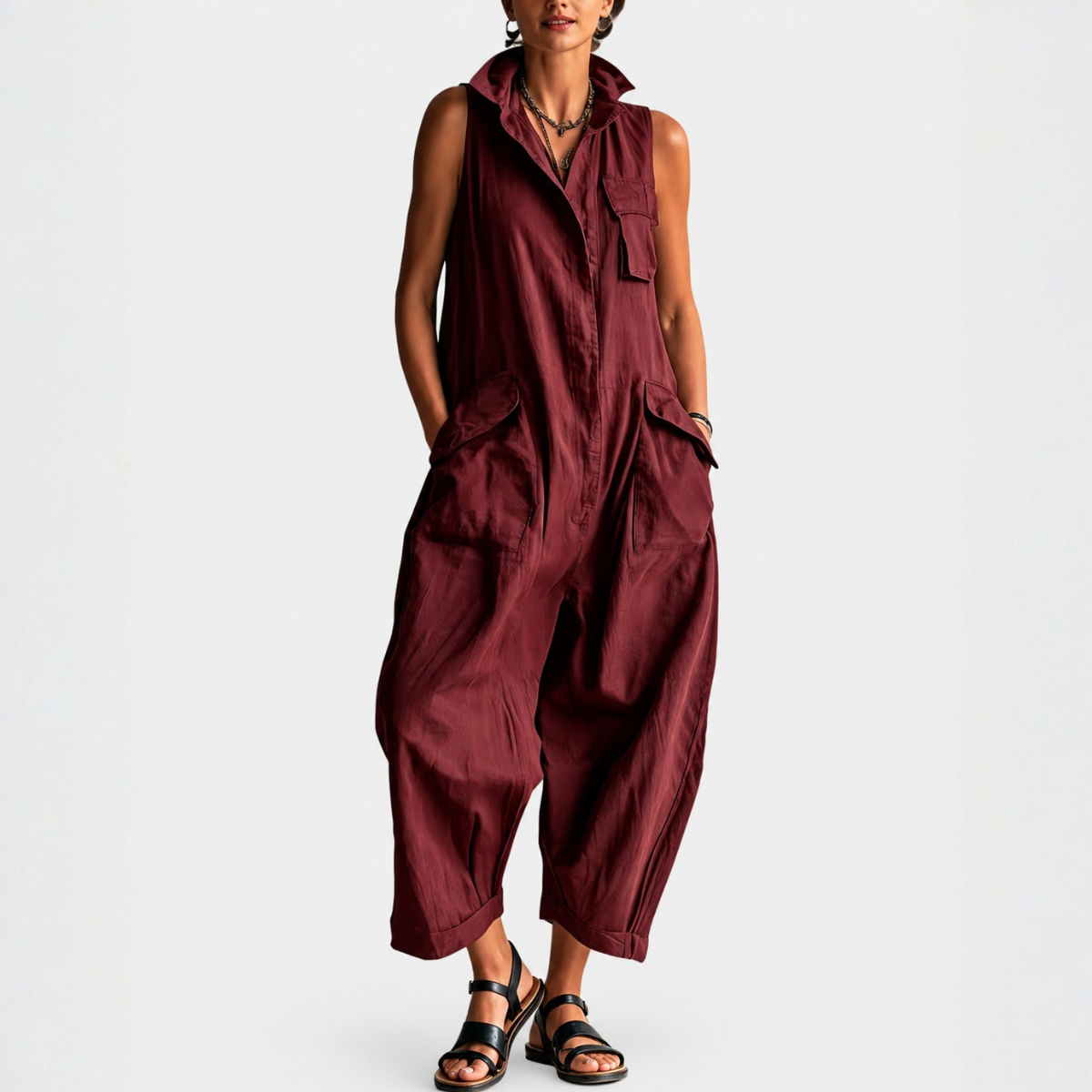 SLEEVELESS CARGO JUMPSUIT FOR WOMEN