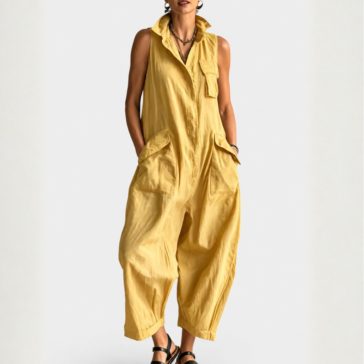 SLEEVELESS CARGO JUMPSUIT FOR WOMEN