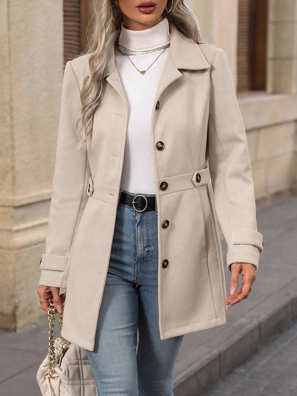 BELTED FITTED TRENCH COAT FOR WOMEN