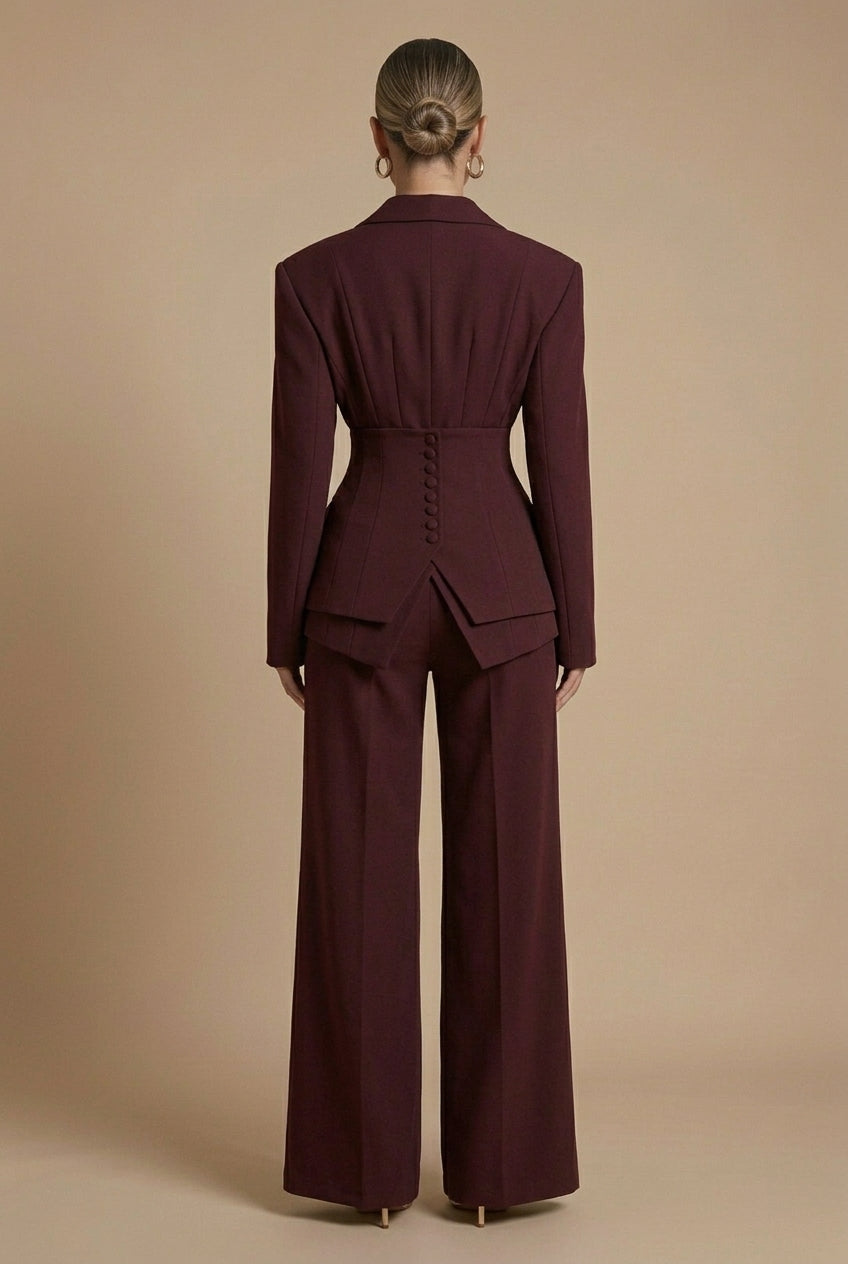 PEAK LAPEL STRUCTURED SUIT SET FOR WOMEN