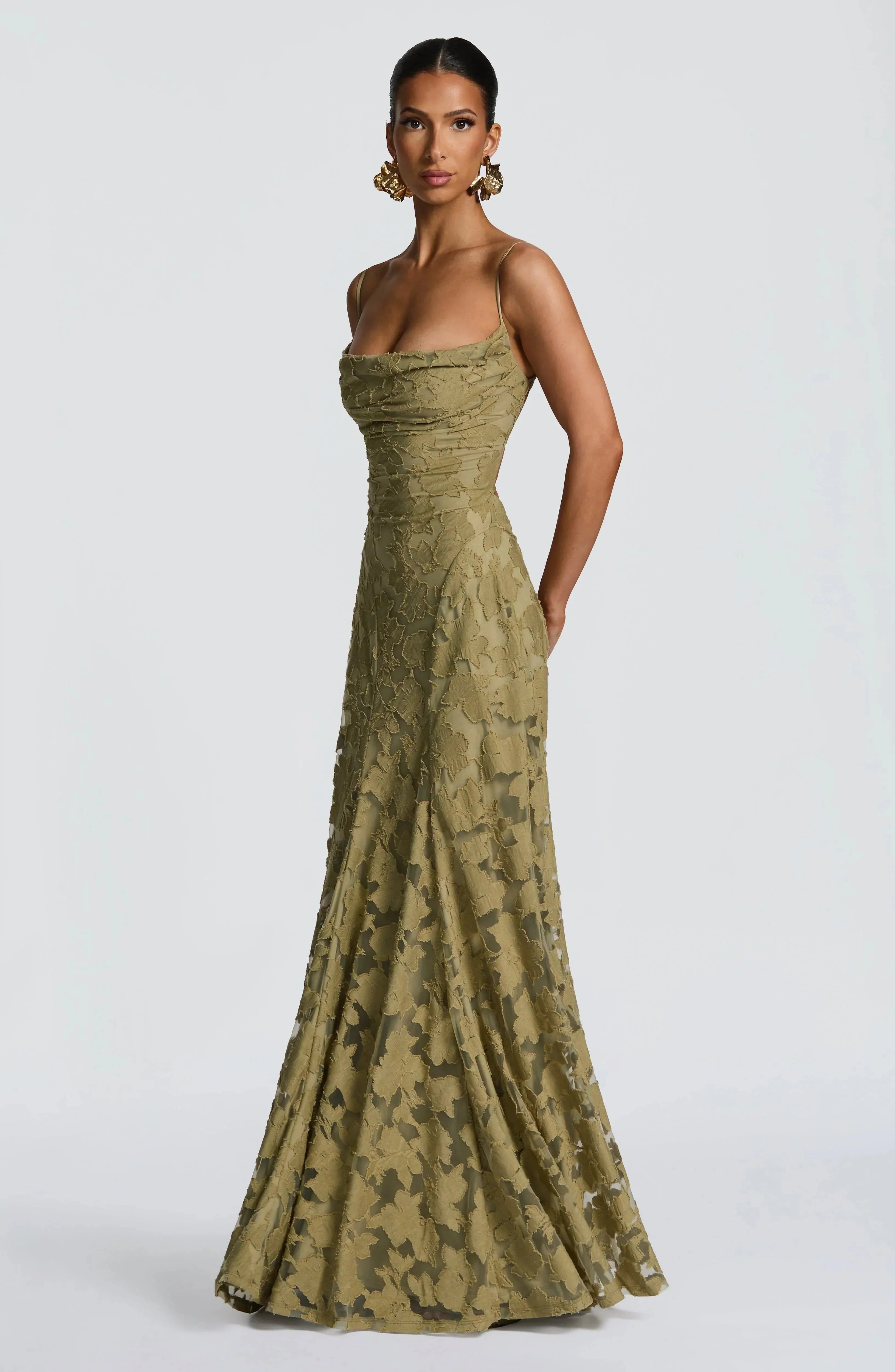 FLORAL COWL MAXI DRESS FOR WOMEN