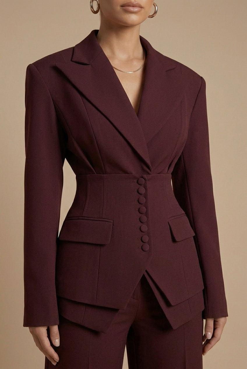 PEAK LAPEL STRUCTURED SUIT SET FOR WOMEN