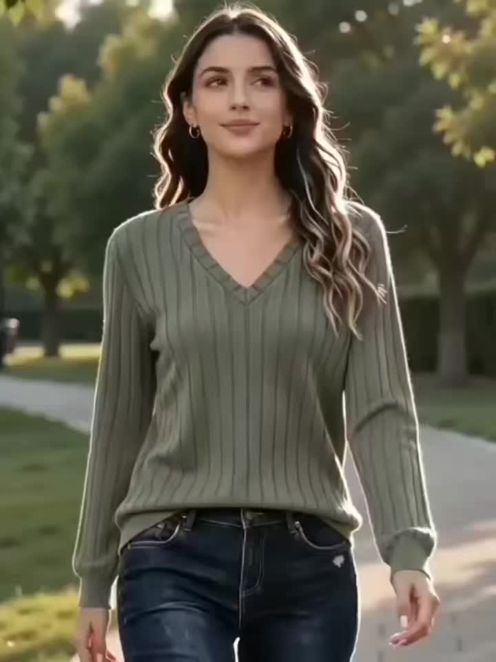 RIBBED V-NECK SWEATER FOR WOMEN