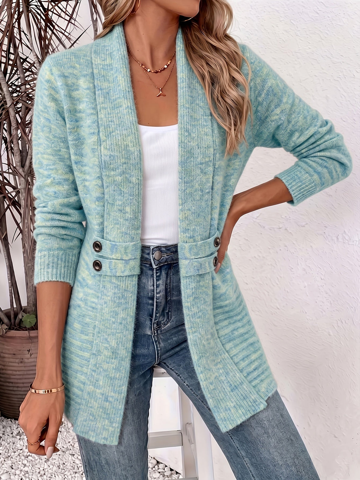 DEFINED-WAIST BUTTON CARDIGAN FOR WOMEN