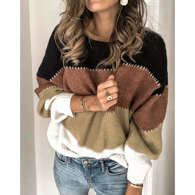 STRIPED PATCHWORK SWEATER FOR WOMEN