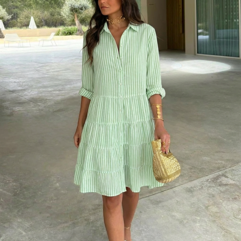 A-LINE STRIPED BUTTON DRESS FOR WOMEN