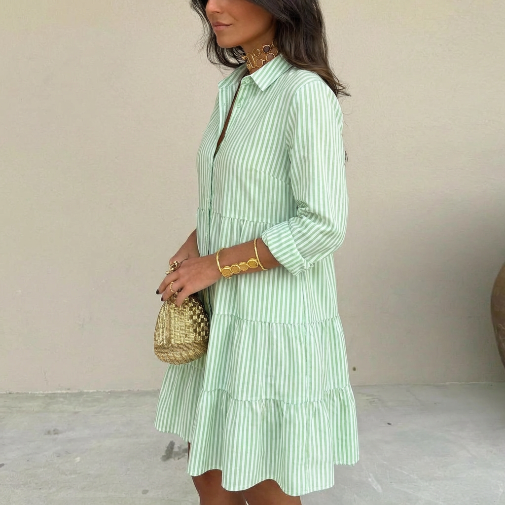A-LINE STRIPED BUTTON DRESS FOR WOMEN