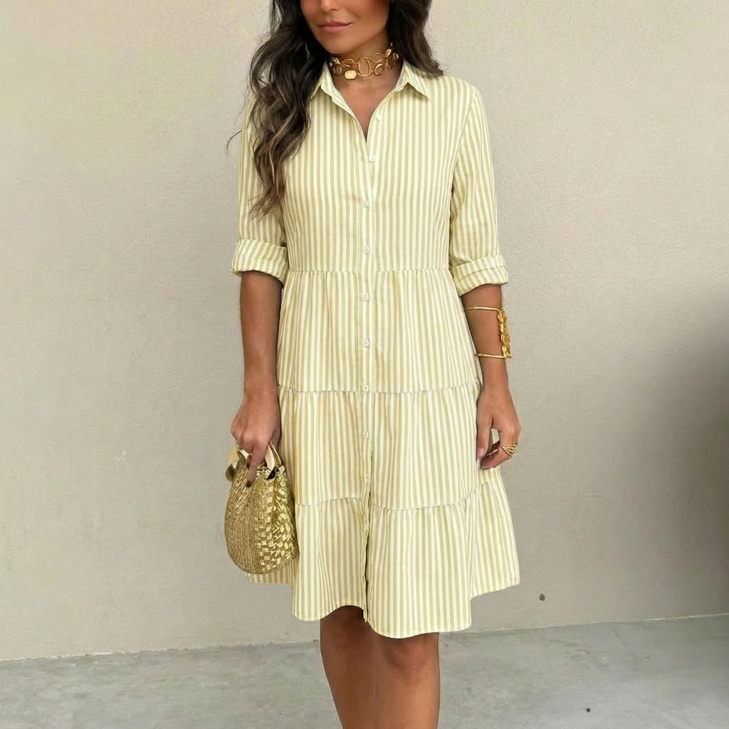 A-LINE STRIPED BUTTON DRESS FOR WOMEN