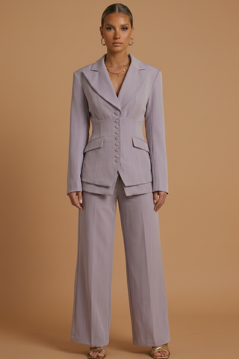 PEAK LAPEL STRUCTURED SUIT SET FOR WOMEN