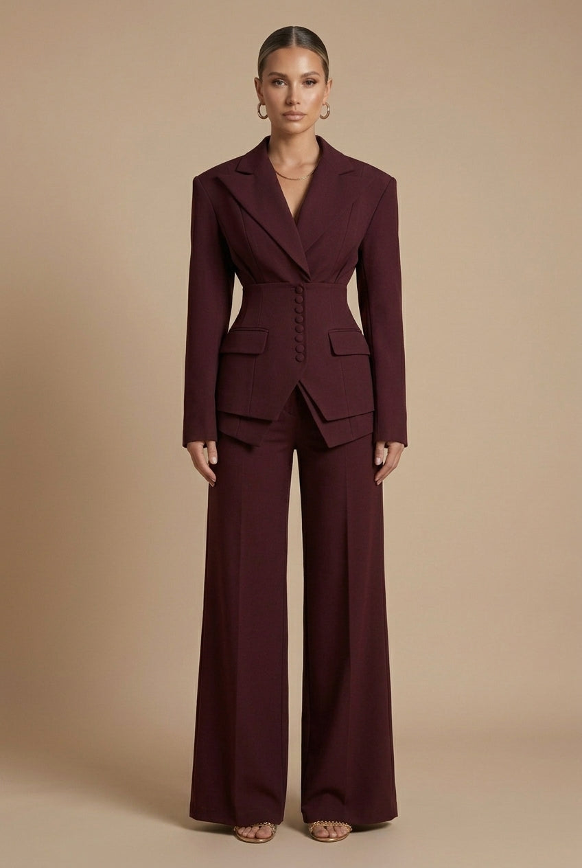 PEAK LAPEL STRUCTURED SUIT SET FOR WOMEN
