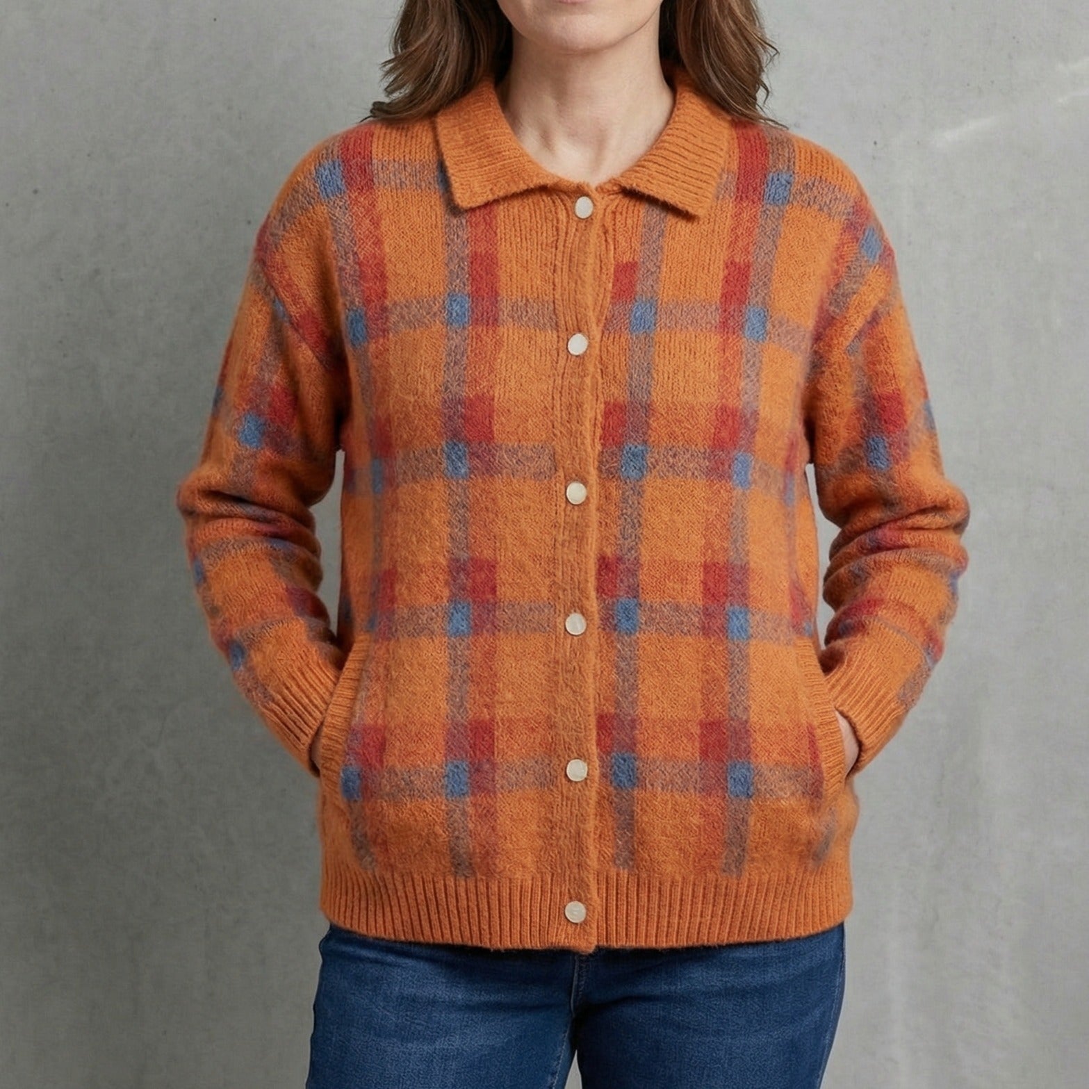 CHECK KNIT SWEATER FOR WOMEN