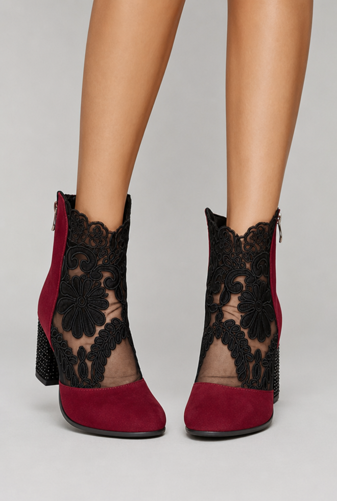 FLORAL LACE ANKLE BOOTS FOR WOMEN