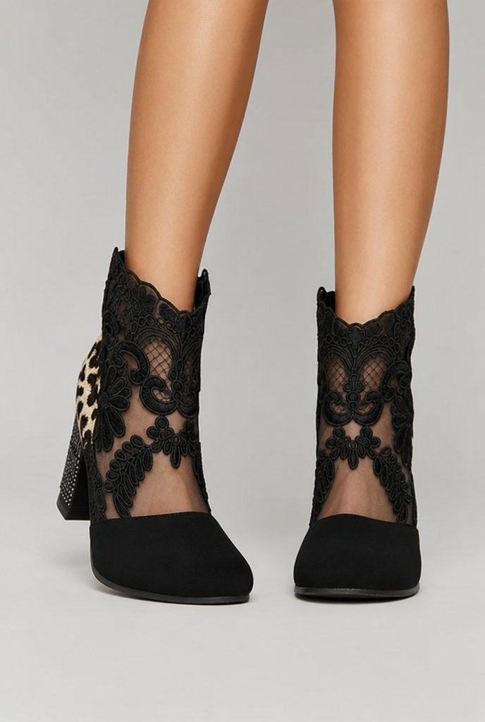 FLORAL LACE ANKLE BOOTS FOR WOMEN
