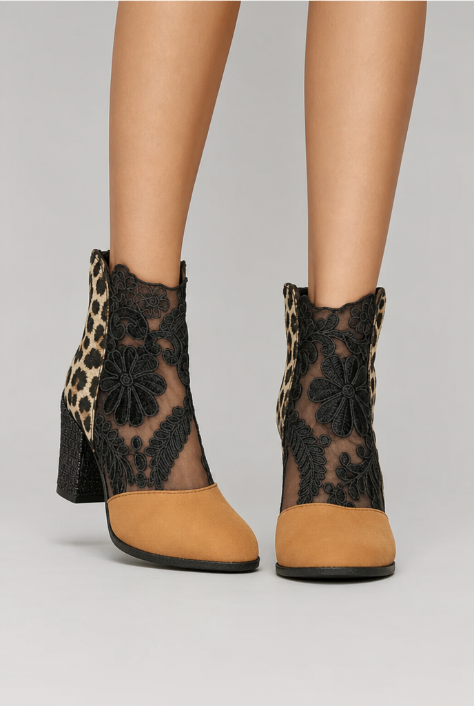 FLORAL LACE ANKLE BOOTS FOR WOMEN