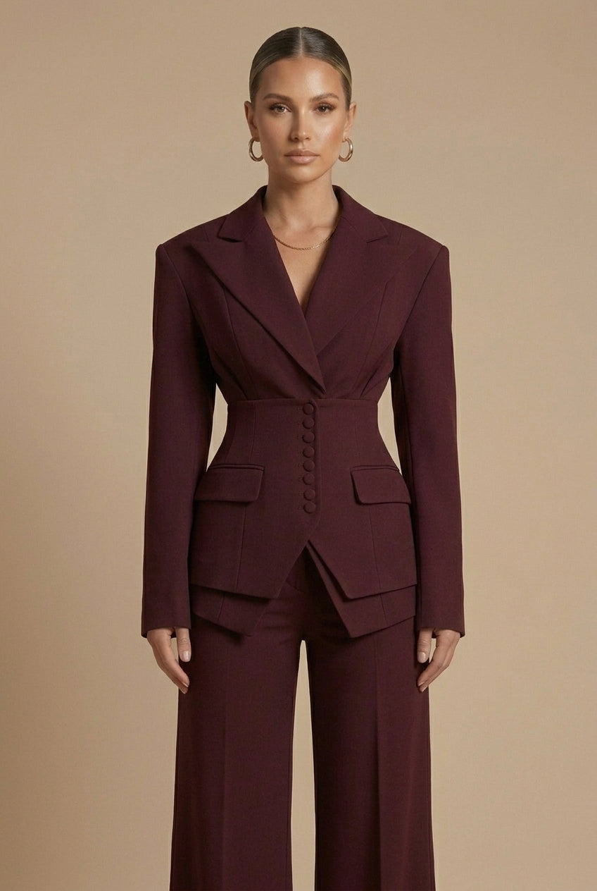 PEAK LAPEL STRUCTURED SUIT SET FOR WOMEN
