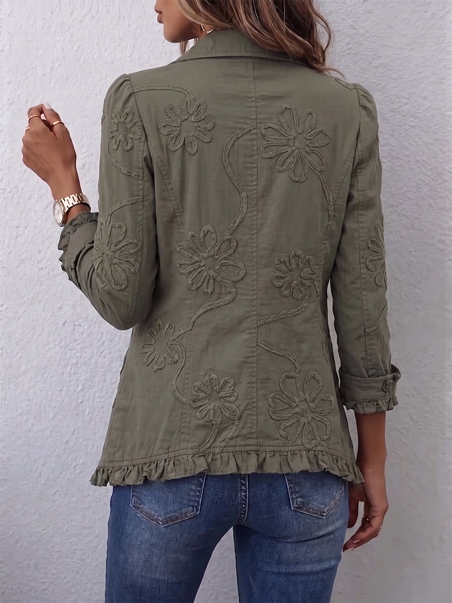 FLORAL EMBROIDERED RUFFLE JACKET FOR WOMEN