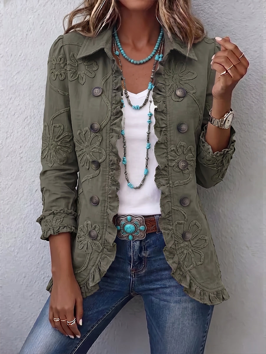 FLORAL EMBROIDERED RUFFLE JACKET FOR WOMEN