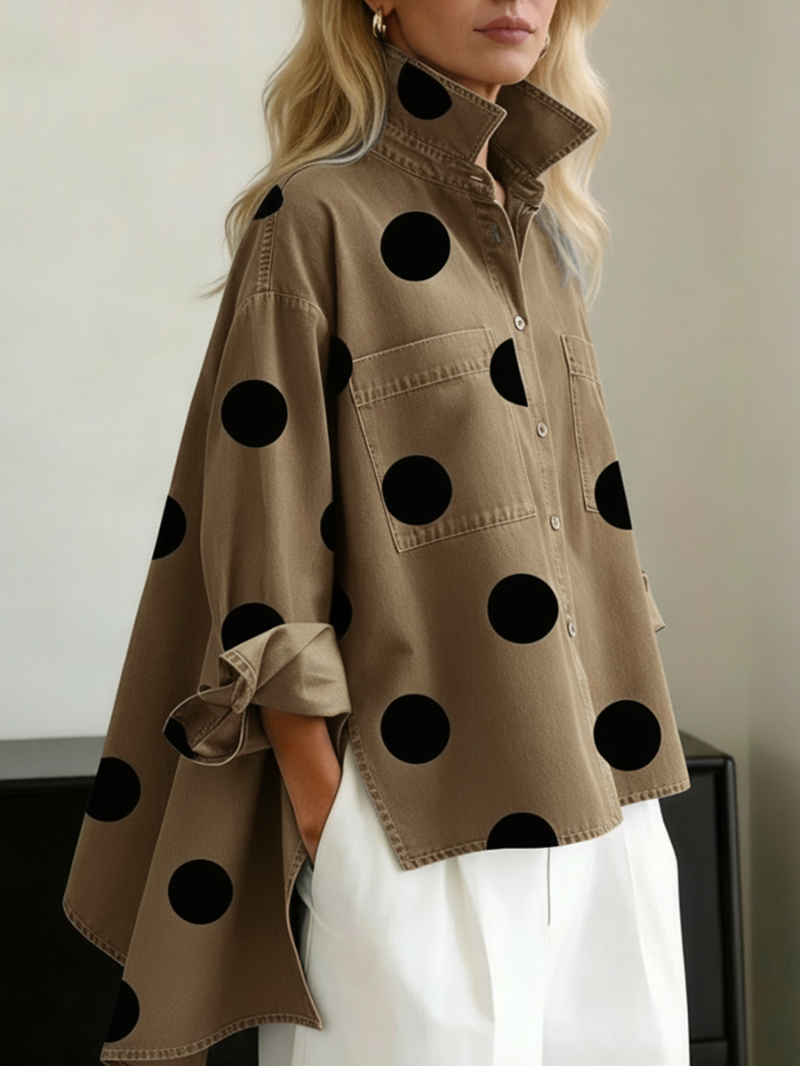 ASYMMETRIC POLKA DOT OVERSHIRT FOR WOMEN