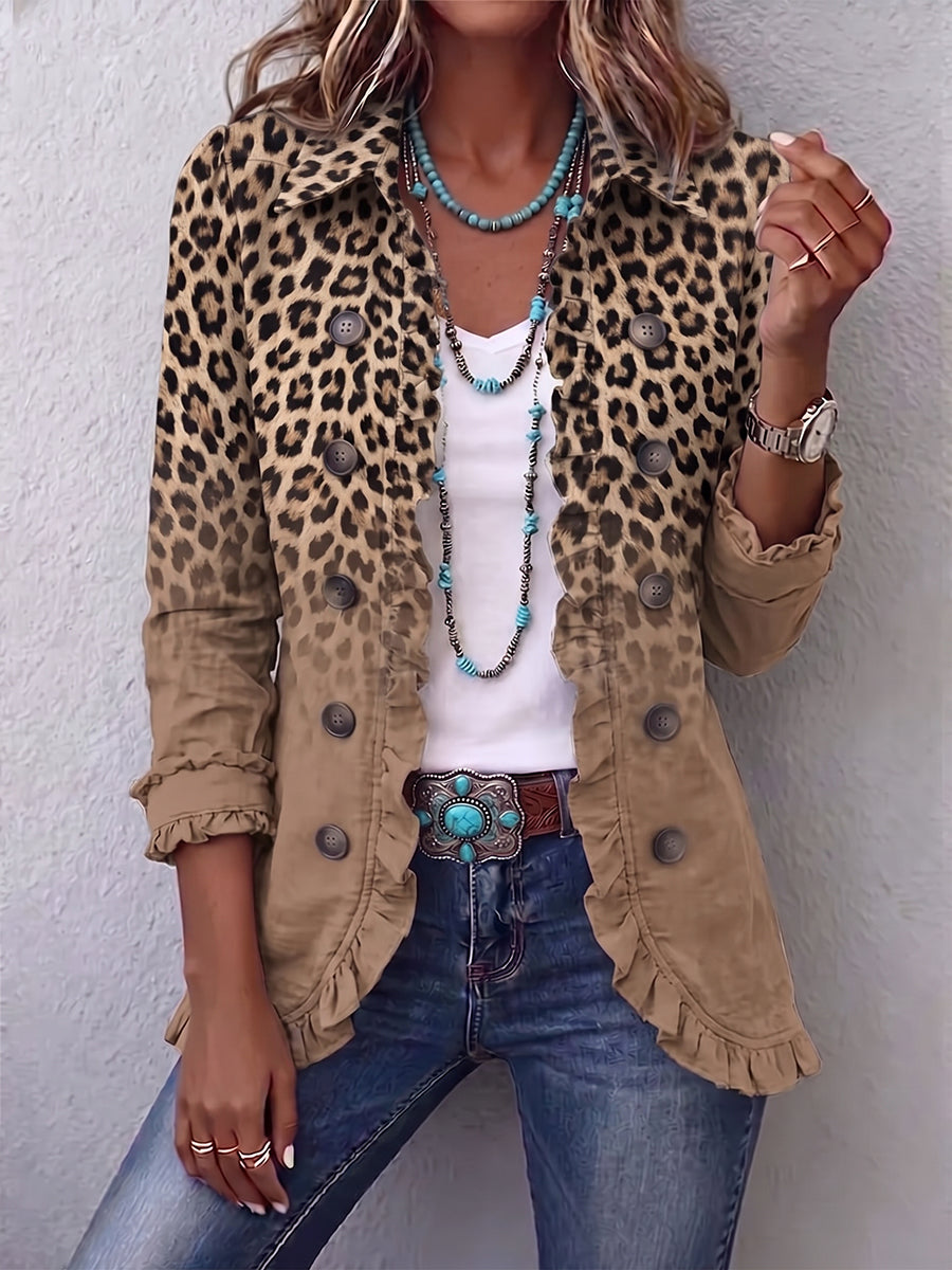 LEOPARD PRINT RUFFLE JACKET FOR WOMEN