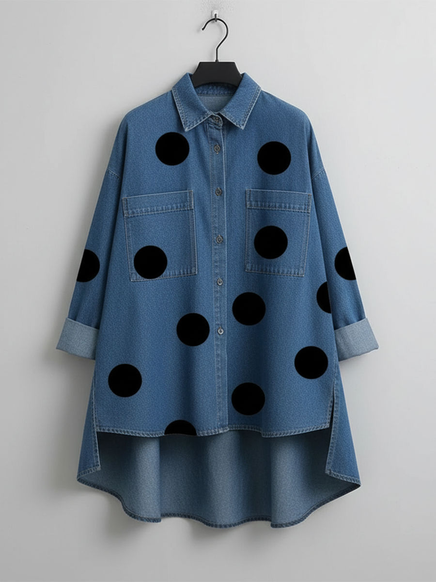 ASYMMETRIC POLKA DOT OVERSHIRT FOR WOMEN