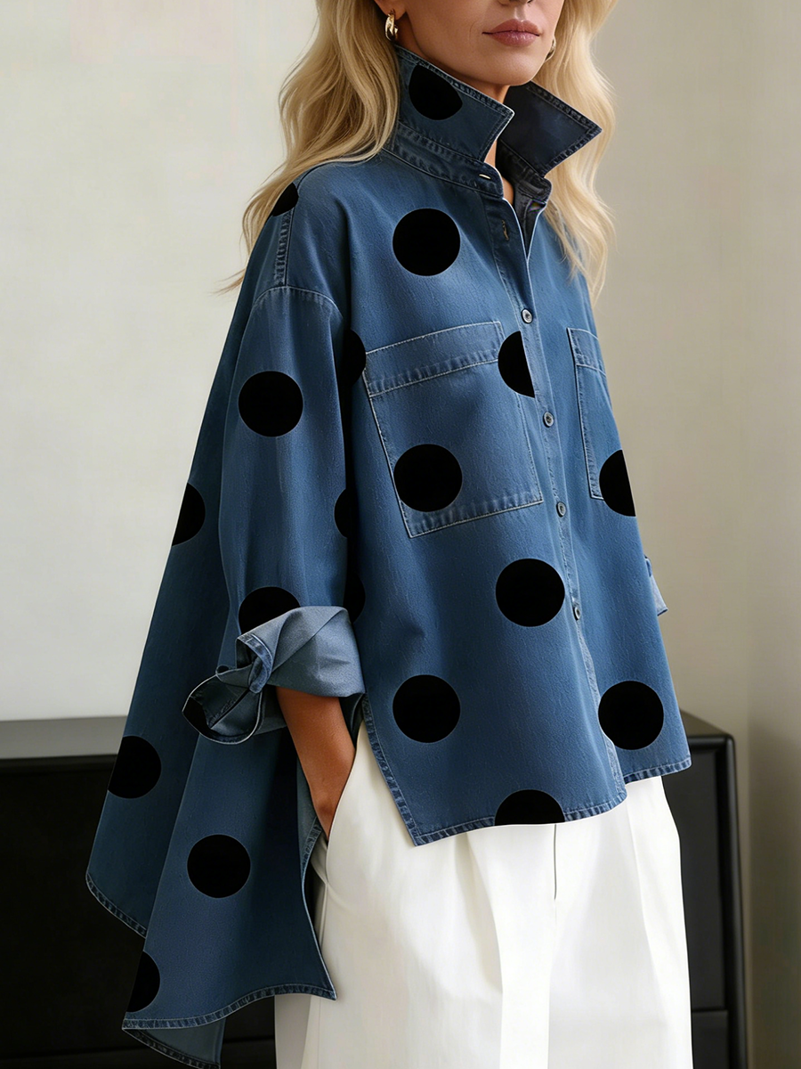 ASYMMETRIC POLKA DOT OVERSHIRT FOR WOMEN