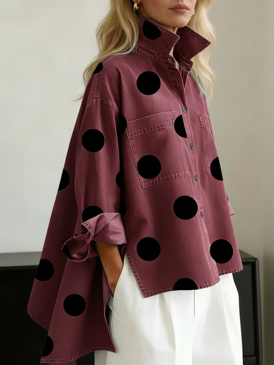 ASYMMETRIC POLKA DOT OVERSHIRT FOR WOMEN
