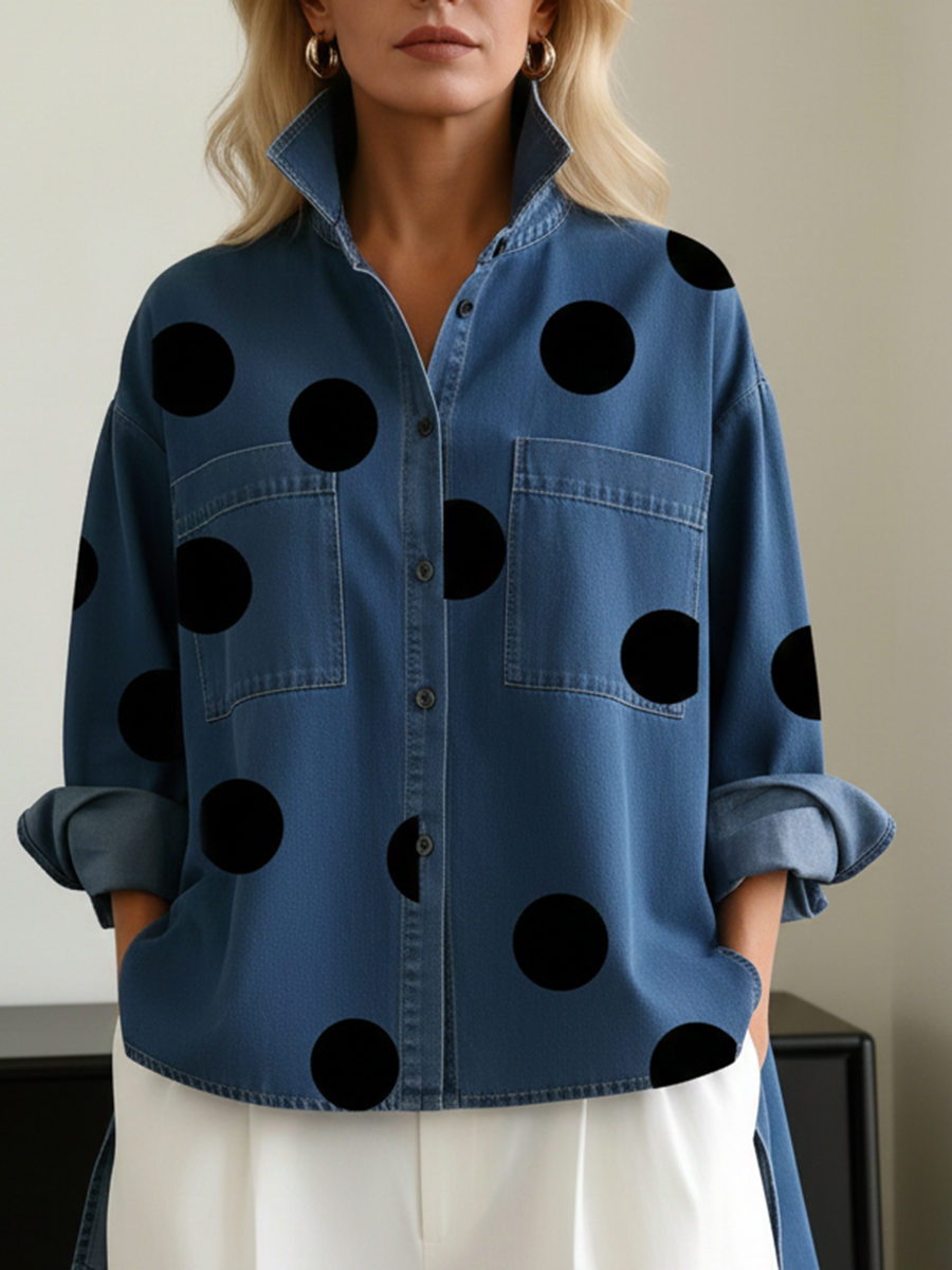 ASYMMETRIC POLKA DOT OVERSHIRT FOR WOMEN