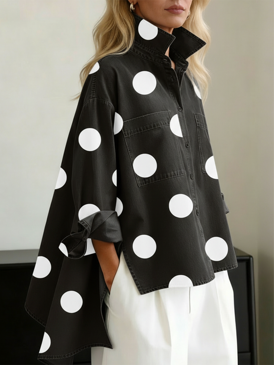 ASYMMETRIC POLKA DOT OVERSHIRT FOR WOMEN