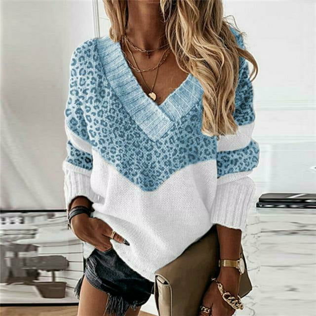 LEOPARD PATCHWORK SWEATER FOR WOMEN