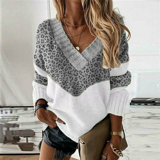 LEOPARD PATCHWORK SWEATER FOR WOMEN