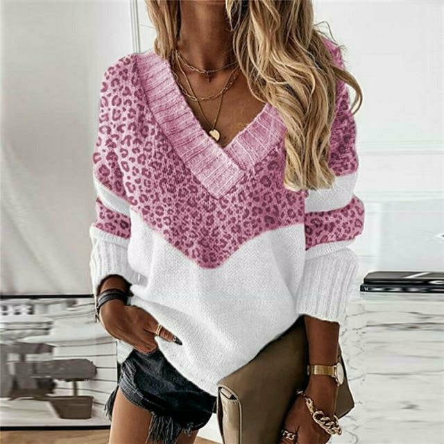 LEOPARD PATCHWORK SWEATER FOR WOMEN