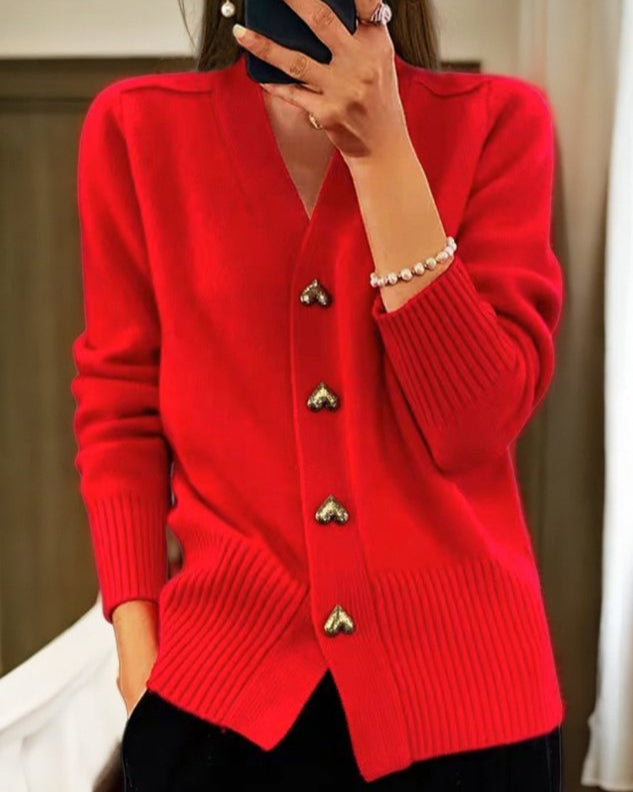 HEART BUTTON CARDIGAN FOR WOMEN