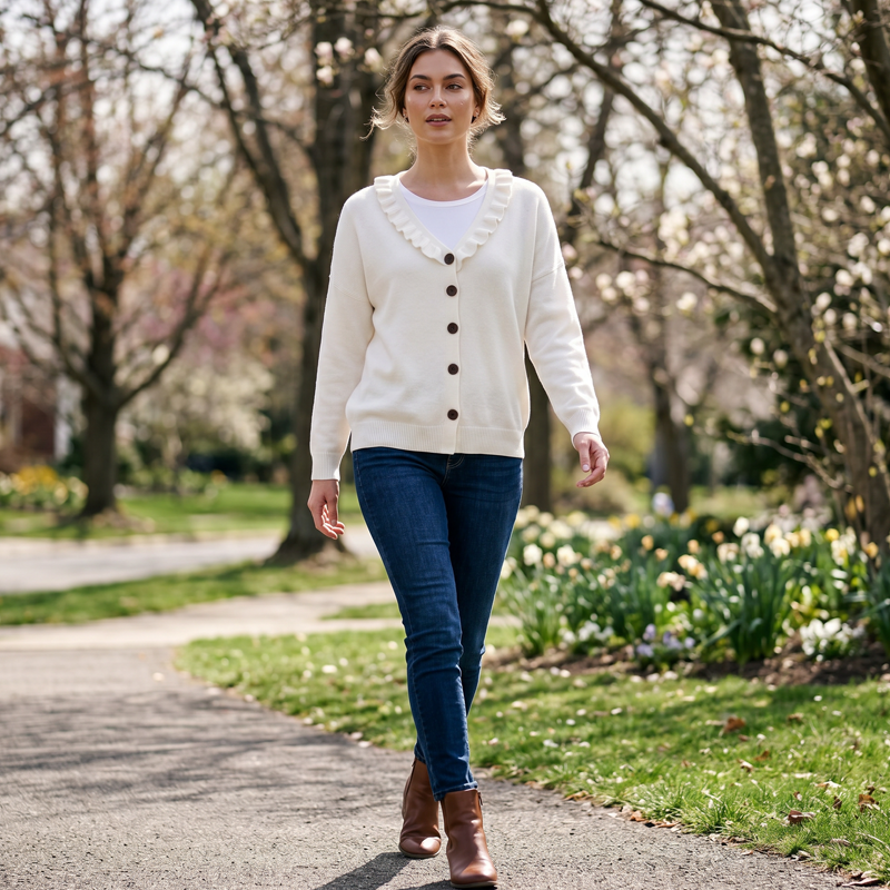 RUFFLE COLLAR CARDIGAN FOR WOMEN