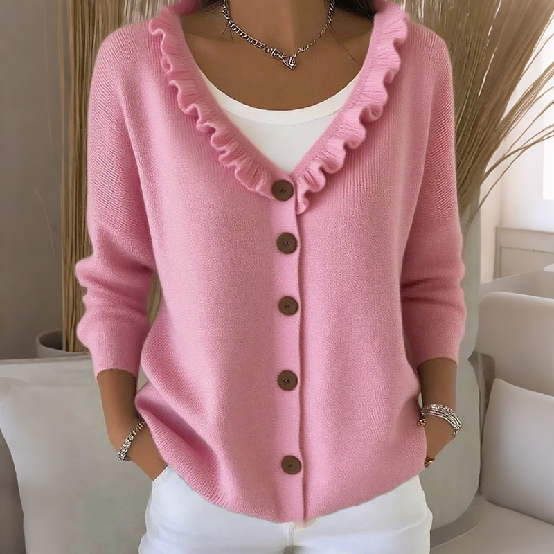 RUFFLE COLLAR CARDIGAN FOR WOMEN