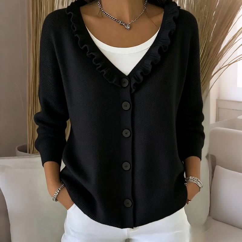 RUFFLE COLLAR CARDIGAN FOR WOMEN