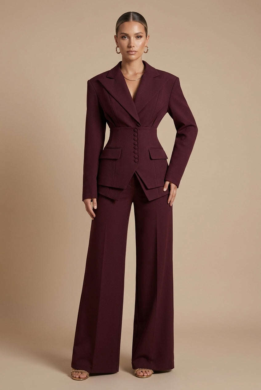 PEAK LAPEL STRUCTURED SUIT SET FOR WOMEN