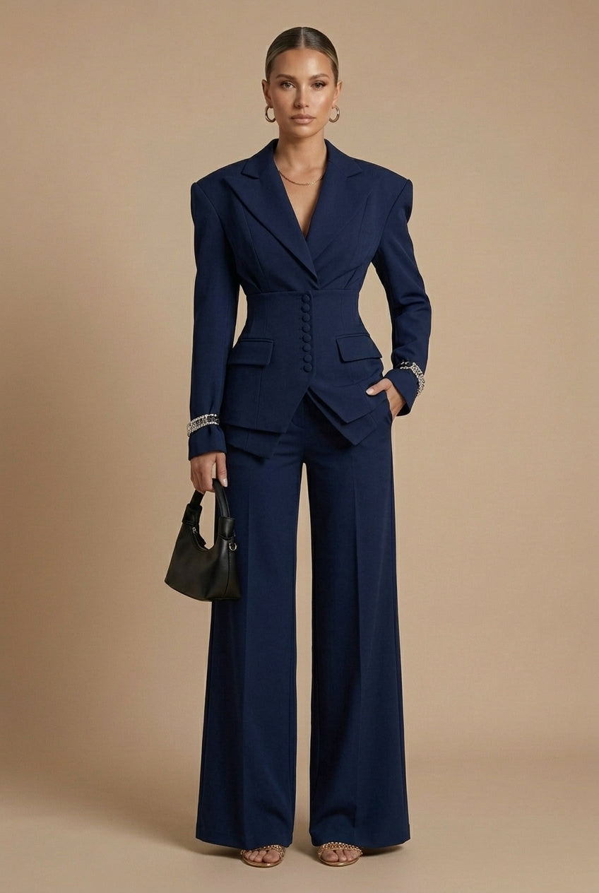 PEAK LAPEL STRUCTURED SUIT SET FOR WOMEN