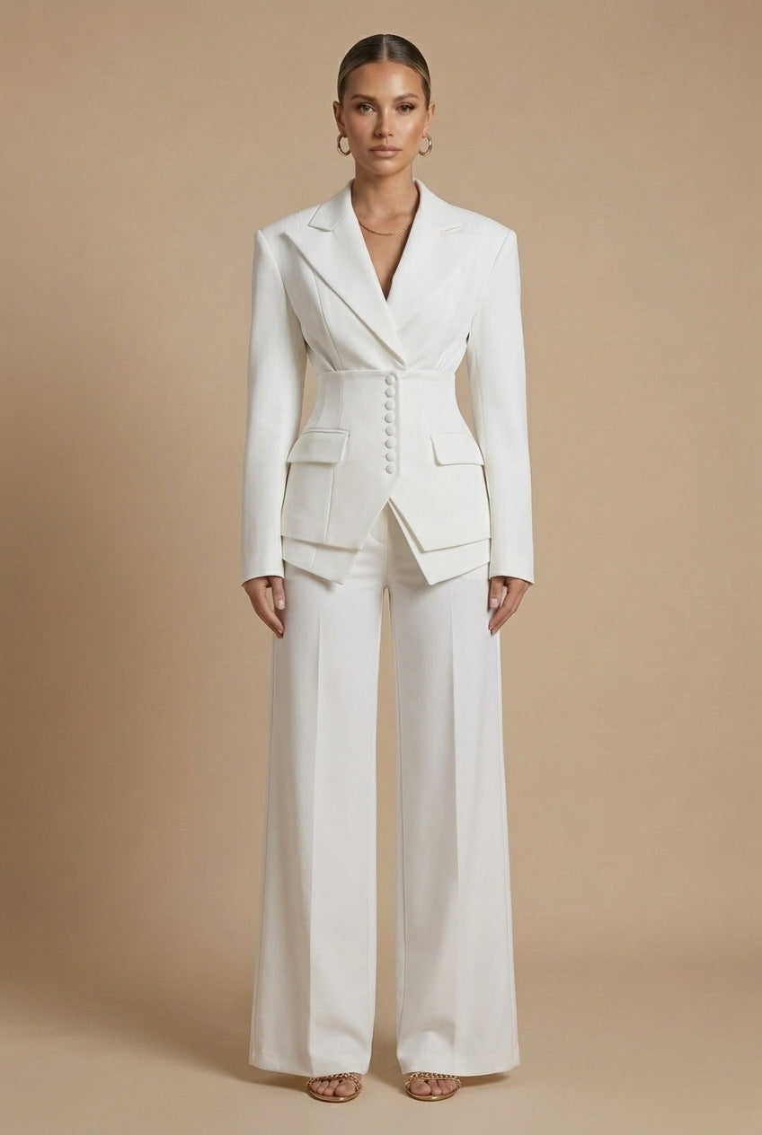 PEAK LAPEL STRUCTURED SUIT SET FOR WOMEN