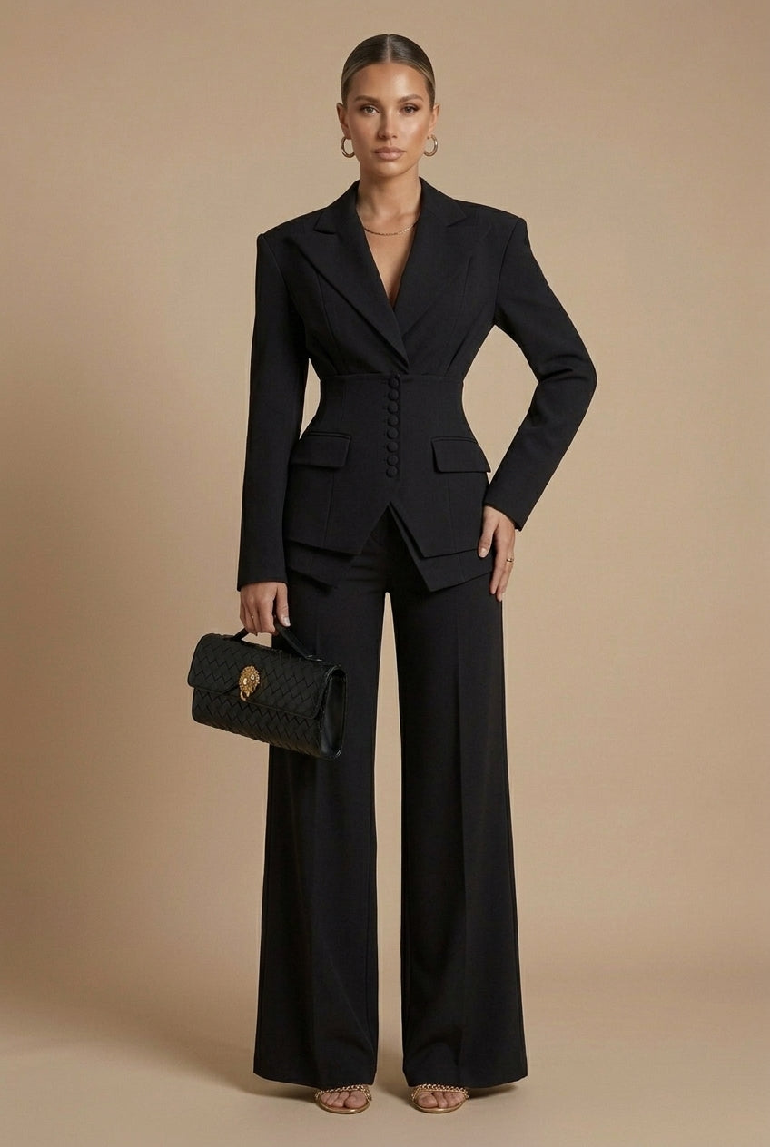 PEAK LAPEL STRUCTURED SUIT SET FOR WOMEN