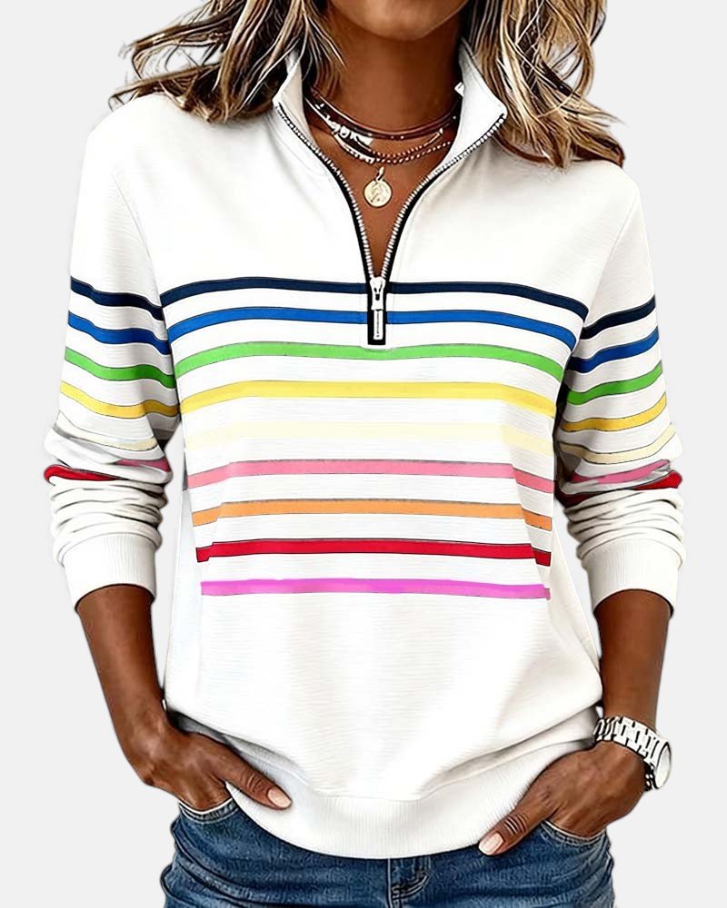 STRIPED QUARTER-ZIP SWEATSHIRT FOR WOMEN