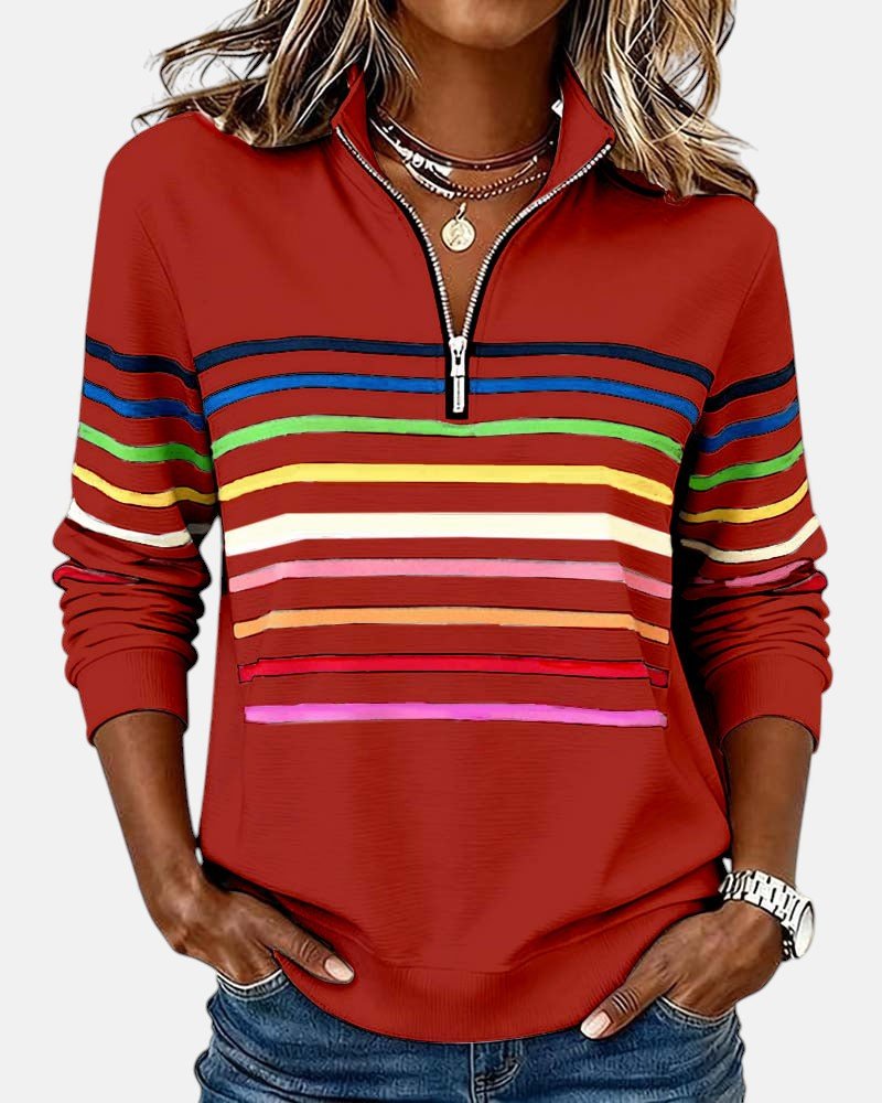 STRIPED QUARTER-ZIP SWEATSHIRT FOR WOMEN