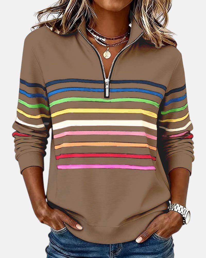 STRIPED QUARTER-ZIP SWEATSHIRT FOR WOMEN